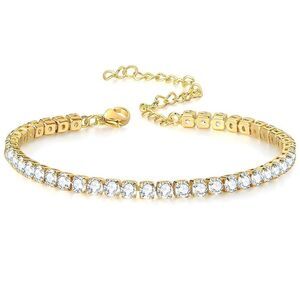 18K Gold Plated Stainless Steel "Tennis" Bracelet Cubic Zirconia Waterproof